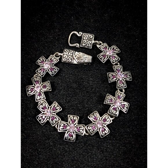 Premier Designs Purple Pink Crystal Maltese Cross Chain Tennis Bracelet Magnet - Picture 1 of 14